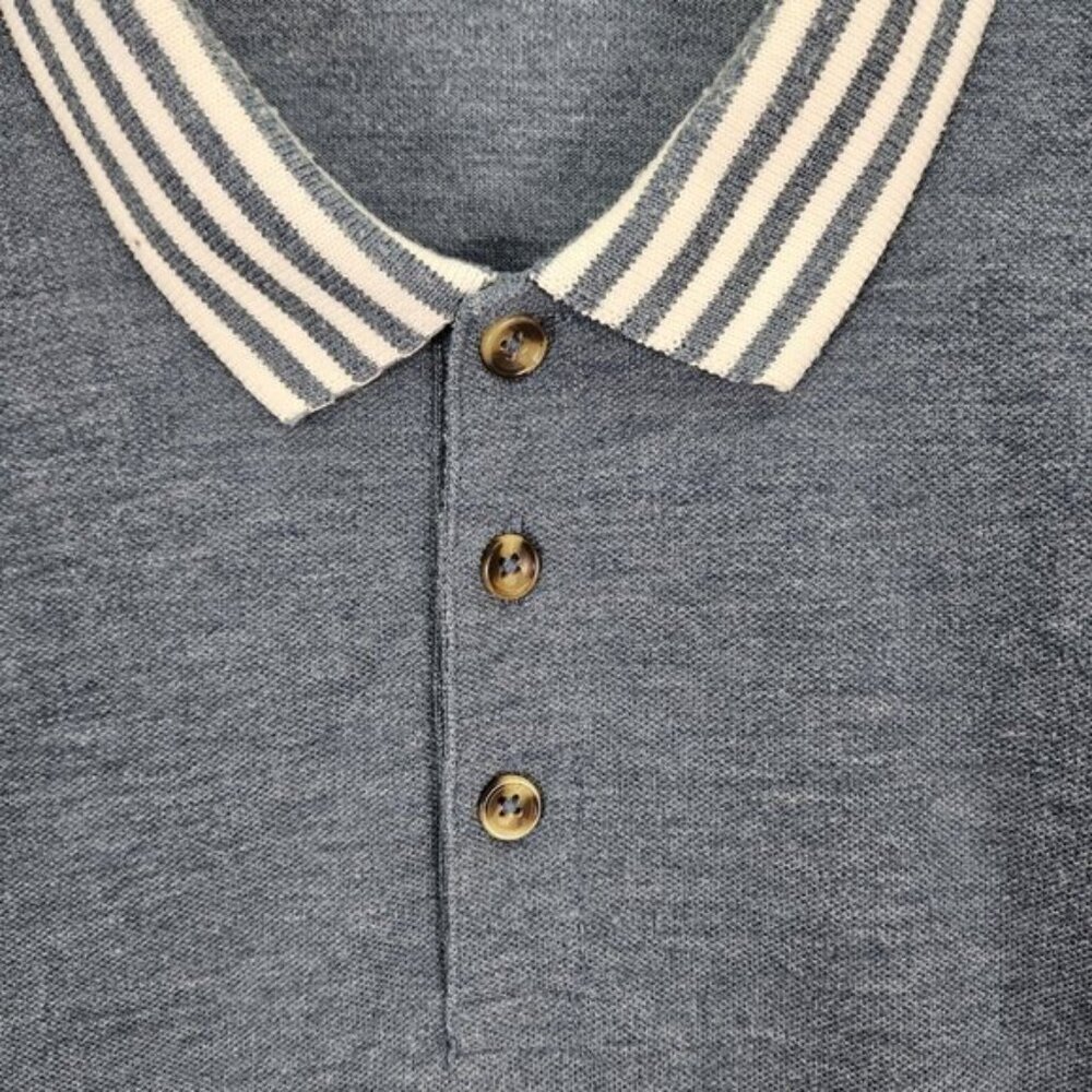TOPMAN Golf Polo Shirt Mens Size M Contrast Collar Striped Blue Short Sleeve - Picture 9 of 10